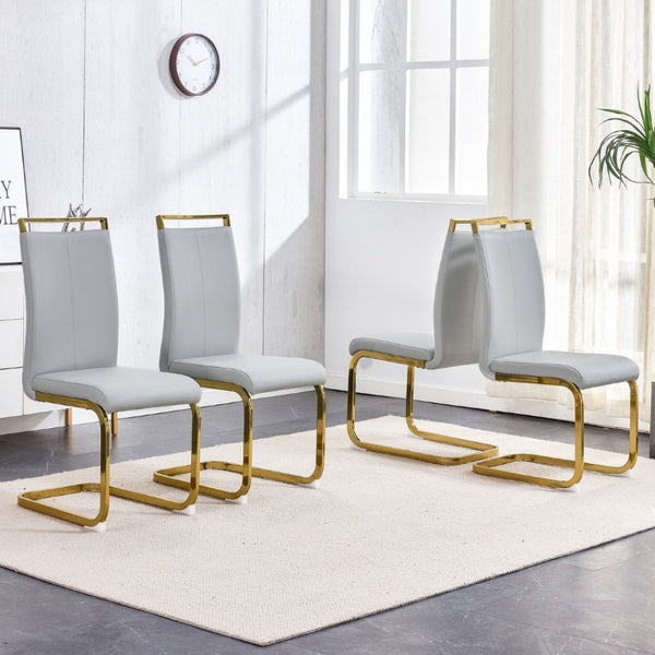 English Elm Dining Chair Set of 4 High Back Faux Leather Seats with Gold Tone Metal Legs Glam Style W2827P427961