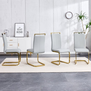 English Elm Dining Chair Set of 4 High Back Faux Leather Seats with Gold Tone Metal Legs Glam Style W2827P427961
