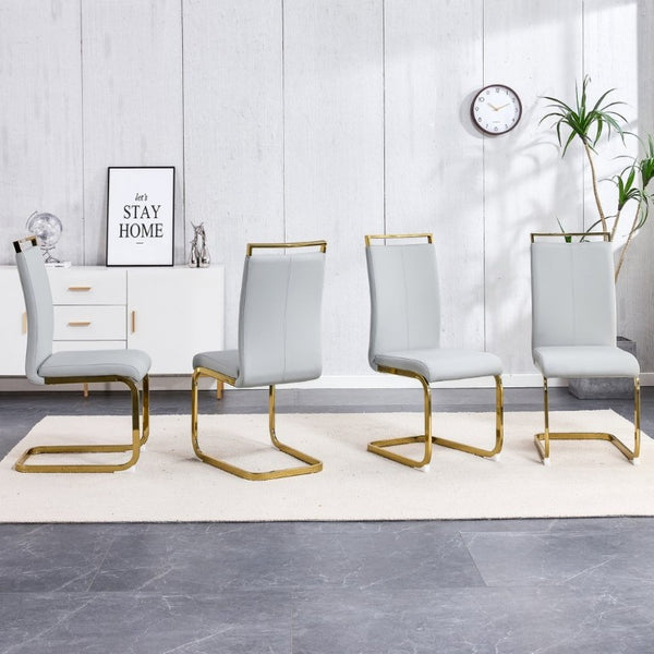 English Elm Dining Chair Set of 4 High Back Faux Leather Seats with Gold Tone Metal Legs Glam Style W2827P427961