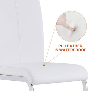 English Elm Modern High Back Faux Leather Dining Chairs Set of 4 with Chrome C Tube Legs White PU Leather W2827P427963