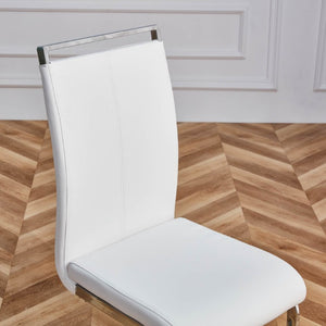 English Elm Modern High Back Faux Leather Dining Chairs Set of 4 with Chrome C Tube Legs White PU Leather W2827P427963