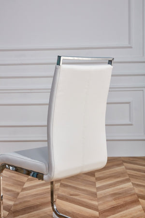English Elm Modern High Back Faux Leather Dining Chairs Set of 4 with Chrome C Tube Legs White PU Leather W2827P427963
