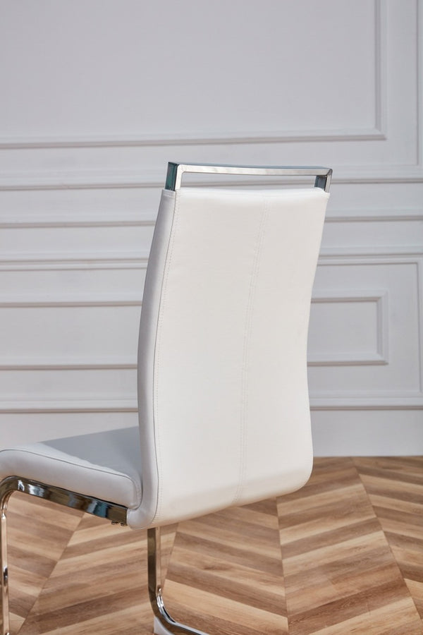 English Elm Modern High Back Faux Leather Dining Chairs Set of 4 with Chrome C Tube Legs White PU Leather W2827P427963