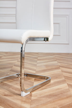 English Elm Modern High Back Faux Leather Dining Chairs Set of 4 with Chrome C Tube Legs White PU Leather W2827P427963