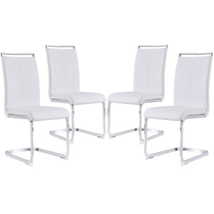 English Elm Modern High Back Faux Leather Dining Chairs Set of 4 with Chrome C Tube Legs White PU Leather W2827P427963