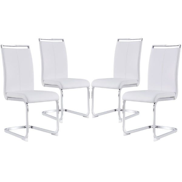English Elm Modern High Back Faux Leather Dining Chairs Set of 4 with Chrome C Tube Legs White PU Leather W2827P427963