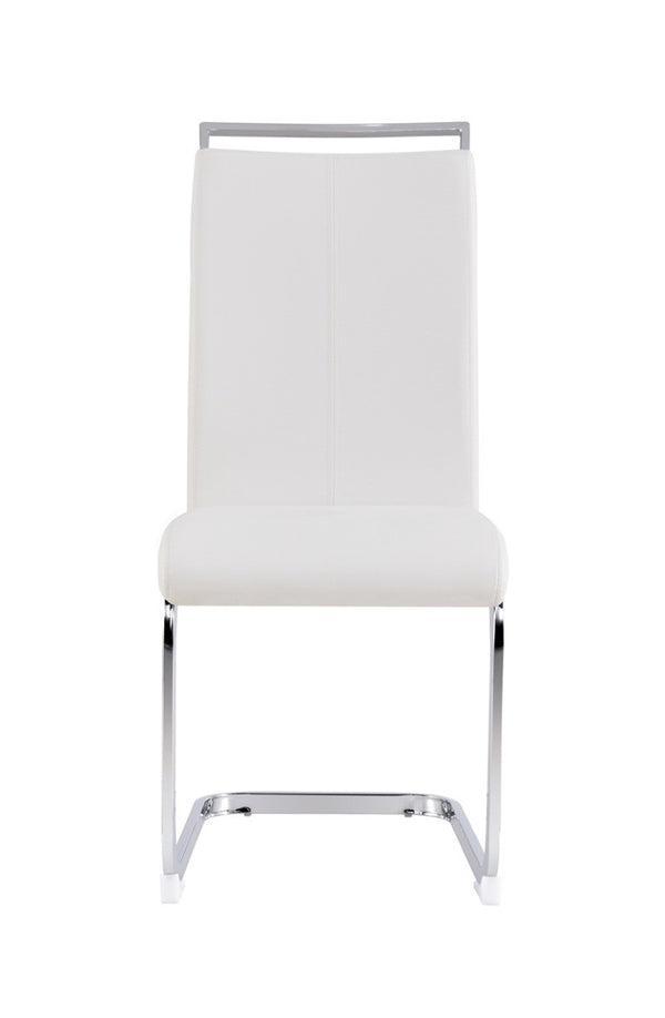 English Elm Modern High Back Faux Leather Dining Chairs Set of 4 with Chrome C Tube Legs White PU Leather W2827P427963