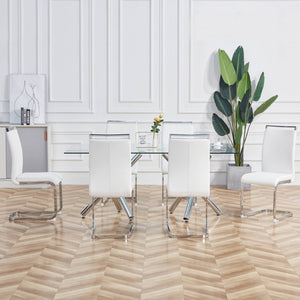 English Elm Modern High Back Faux Leather Dining Chairs Set of 4 with Chrome C Tube Legs White PU Leather W2827P427963