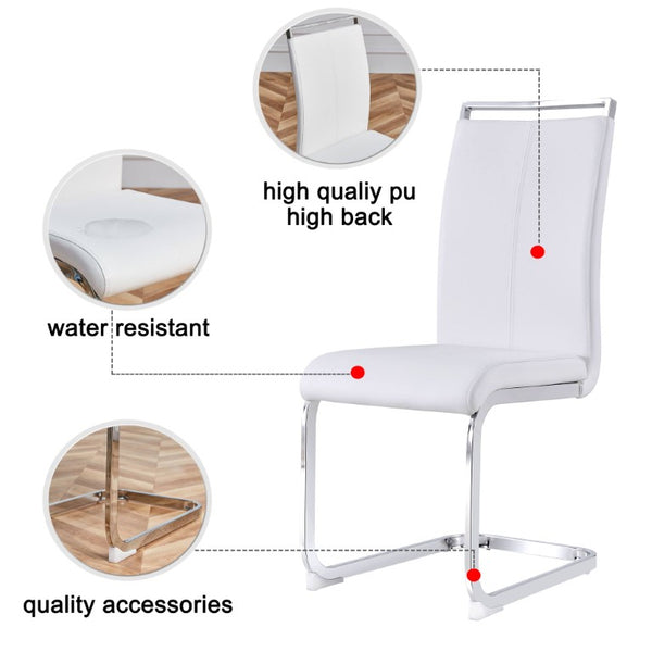 English Elm Modern High Back Faux Leather Dining Chairs Set of 4 with Chrome C Tube Legs White PU Leather W2827P427963