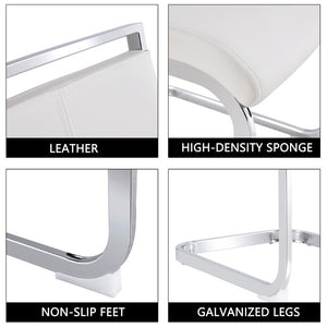 English Elm Modern High Back Faux Leather Dining Chairs Set of 4 with Chrome C Tube Legs White PU Leather W2827P427963