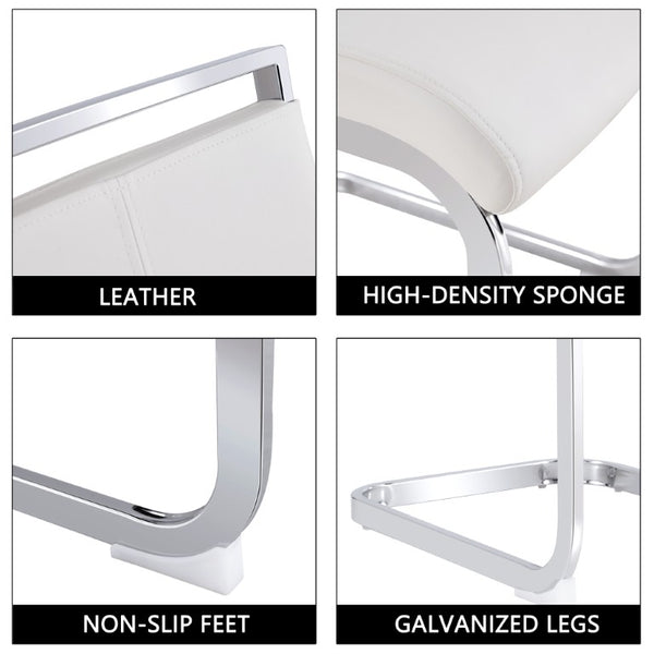 English Elm Modern High Back Faux Leather Dining Chairs Set of 4 with Chrome C Tube Legs White PU Leather W2827P427963