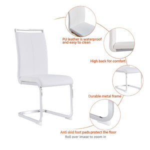 English Elm Modern High Back Faux Leather Dining Chairs Set of 4 with Chrome C Tube Legs White PU Leather W2827P427963