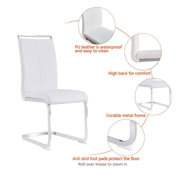 English Elm Modern High Back Faux Leather Dining Chairs Set of 4 with Chrome C Tube Legs White PU Leather W2827P427963