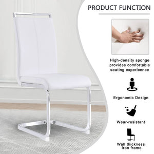 English Elm Modern High Back Faux Leather Dining Chairs Set of 4 with Chrome C Tube Legs White PU Leather W2827P427963