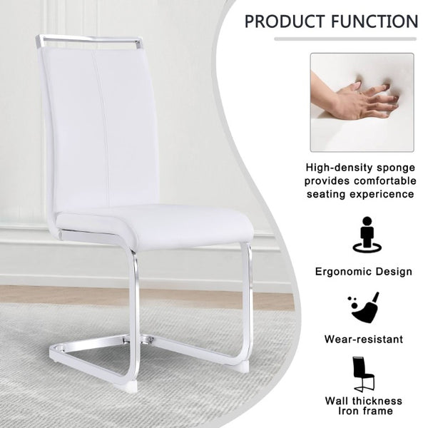 English Elm Modern High Back Faux Leather Dining Chairs Set of 4 with Chrome C Tube Legs White PU Leather W2827P427963