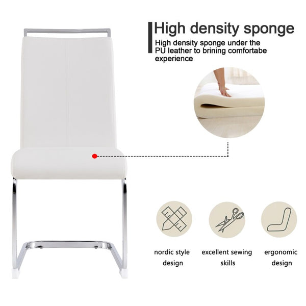 English Elm Modern High Back Faux Leather Dining Chairs Set of 4 with Chrome C Tube Legs White PU Leather W2827P427963