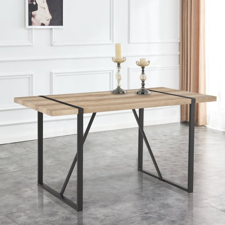 English Elm Rustic Industrial Wood Look Dining Table Seats Six with Thick Top and Black Metal Legs W2827P427975