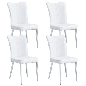English Elm Modern White PU Leather Dining Chairs Set of Four with Silver Powder Coated Metal Legs W2827P431504