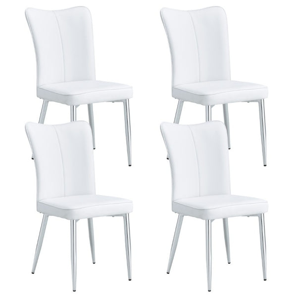 English Elm Modern White PU Leather Dining Chairs Set of Four with Silver Powder Coated Metal Legs W2827P431504