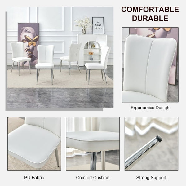 English Elm Modern White PU Leather Dining Chairs Set of Four with Silver Powder Coated Metal Legs W2827P431504