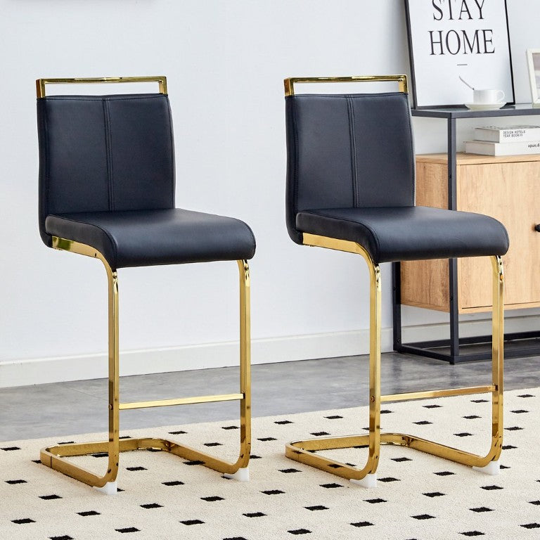 English Elm Modern PU Leather Barstools with Gold C-Tube Legs for Kitchen Island or Home Bar Set of 2 W2827P438482