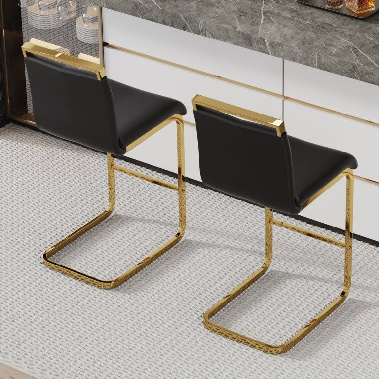 English Elm Modern PU Leather Barstools with Gold C-Tube Legs for Kitchen Island or Home Bar Set of 2 W2827P438482