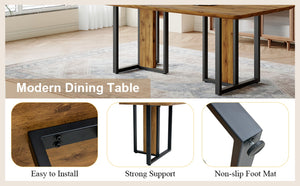 English Elm Modern Industrial Dining Table with Wood Grain Top and Black Metal Frame Seats Six W2827S00015