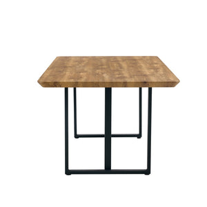 English Elm Modern Industrial Dining Table with Wood Grain Top and Black Metal Frame Seats Six W2827S00015