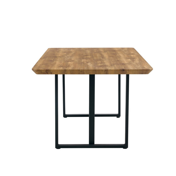 English Elm Modern Industrial Dining Table with Wood Grain Top and Black Metal Frame Seats Six W2827S00015