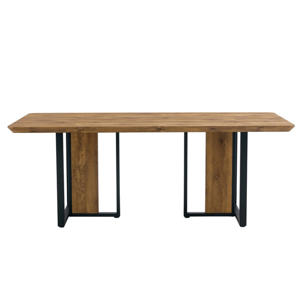 English Elm Modern Industrial Dining Table with Wood Grain Top and Black Metal Frame Seats Six W2827S00015