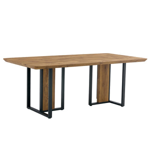 English Elm Modern Industrial Dining Table with Wood Grain Top and Black Metal Frame Seats Six W2827S00015