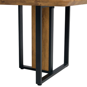 English Elm Modern Industrial Dining Table with Wood Grain Top and Black Metal Frame Seats Six W2827S00015