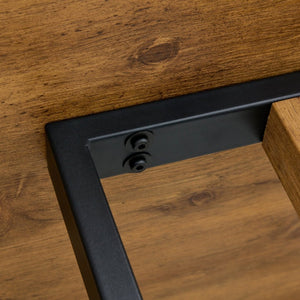 English Elm Modern Industrial Dining Table with Wood Grain Top and Black Metal Frame Seats Six W2827S00015