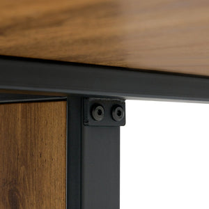 English Elm Modern Industrial Dining Table with Wood Grain Top and Black Metal Frame Seats Six W2827S00015