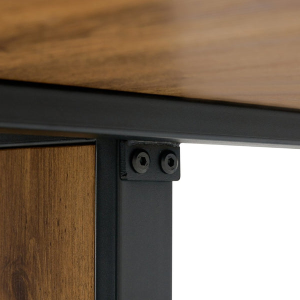 English Elm Modern Industrial Dining Table with Wood Grain Top and Black Metal Frame Seats Six W2827S00015