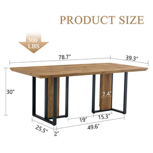 English Elm Modern Industrial Dining Table with Wood Grain Top and Black Metal Frame Seats Six W2827S00015
