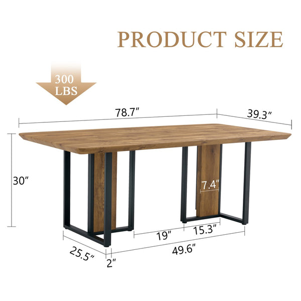 English Elm Modern Industrial Dining Table with Wood Grain Top and Black Metal Frame Seats Six W2827S00015