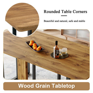 English Elm Modern Industrial Dining Table with Wood Grain Top and Black Metal Frame Seats Six W2827S00015