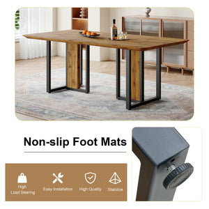 English Elm Modern Industrial Dining Table with Wood Grain Top and Black Metal Frame Seats Six W2827S00015