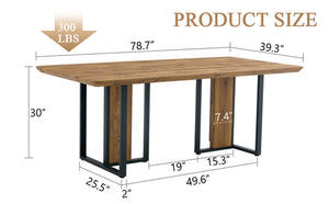 English Elm Modern Industrial Dining Table with Wood Grain Top and Black Metal Frame Seats Six W2827S00015