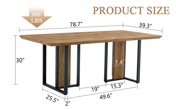 English Elm Modern Industrial Dining Table with Wood Grain Top and Black Metal Frame Seats Six W2827S00015