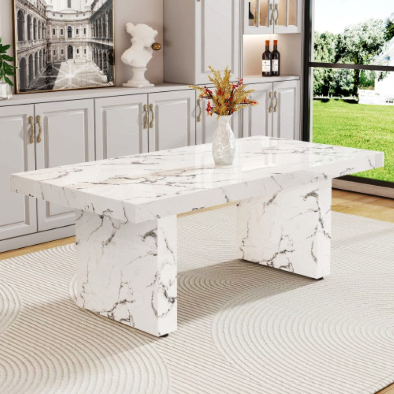 English Elm X-Dt-Ii-200100-Wh-1 Minimalist White MDF Dining Table Seats Six for Modern Rooms W2827S00023