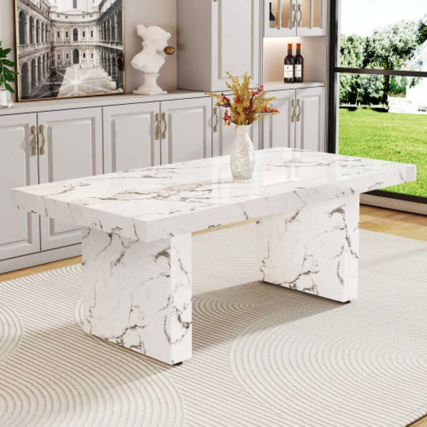 English Elm X-Dt-Ii-200100-Wh-1 Minimalist White MDF Dining Table Seats Six for Modern Rooms W2827S00023