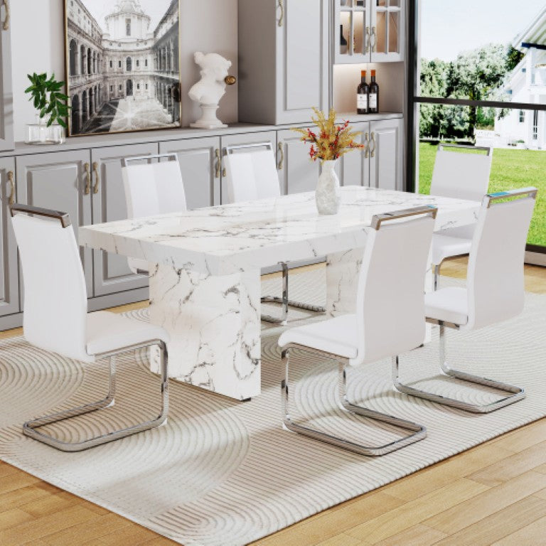 English Elm X-Dt-Ii-200100-Wh-1 Minimalist White MDF Dining Table Seats Six for Modern Rooms W2827S00023