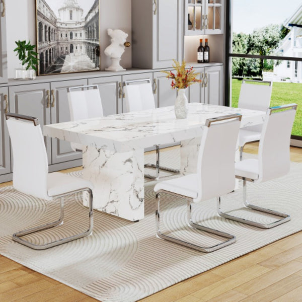 English Elm X-Dt-Ii-200100-Wh-1 Minimalist White MDF Dining Table Seats Six for Modern Rooms W2827S00023