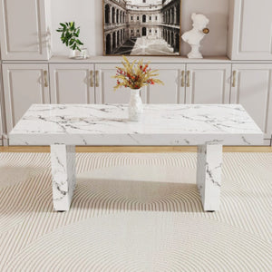 English Elm X-Dt-Ii-200100-Wh-1 Minimalist White MDF Dining Table Seats Six for Modern Rooms W2827S00023