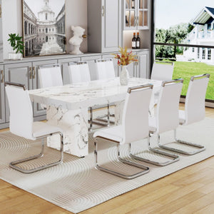 English Elm X-Dt-Ii-200100-Wh-1 Minimalist White MDF Dining Table Seats Six for Modern Rooms W2827S00023