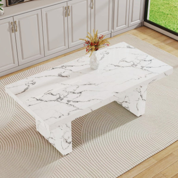English Elm X-Dt-Ii-200100-Wh-1 Minimalist White MDF Dining Table Seats Six for Modern Rooms W2827S00023