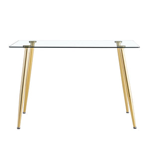English Elm Modern Tempered Glass Rectangular Dining Table with Gold Metal Legs Seats Six W2827S00034