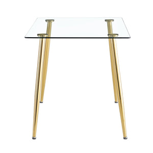English Elm Modern Tempered Glass Rectangular Dining Table with Gold Metal Legs Seats Six W2827S00034